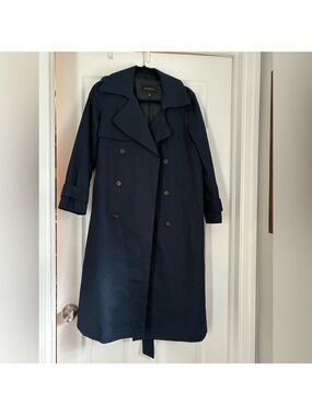 Petite Banana Republic Navy Double-Breasted Trench Coat